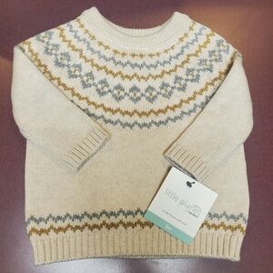Organic Little Planet by Carters Fair Isle Sweater Neutral Oatmeal size 3M
